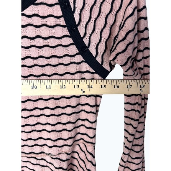 Free People Pink & Black Striped Knit Peplum Sweater Top Medium - Picture 7 of 13